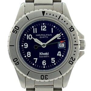 Hamilton 31mm Vintage Khaki Blue Sunburst Dial Quartz Sub Diver Watch